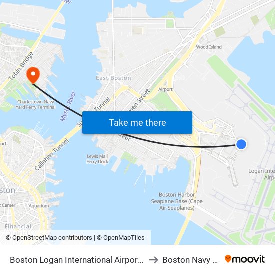 Boston Logan International Airport (Bos) to Boston Navy Yard map