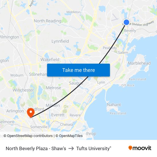 North Beverly Plaza - Shaw's to Tufts University" map