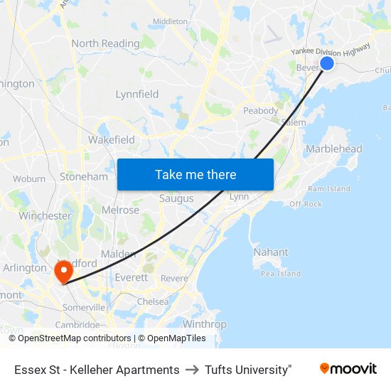 Essex St - Kelleher Apartments to Tufts University" map