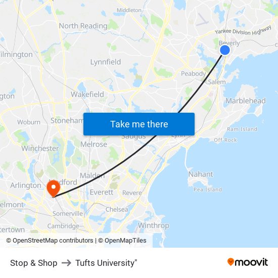 Stop & Shop to Tufts University" map