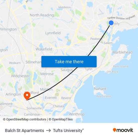 Balch St Apartments to Tufts University" map