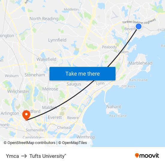 Ymca to Tufts University" map