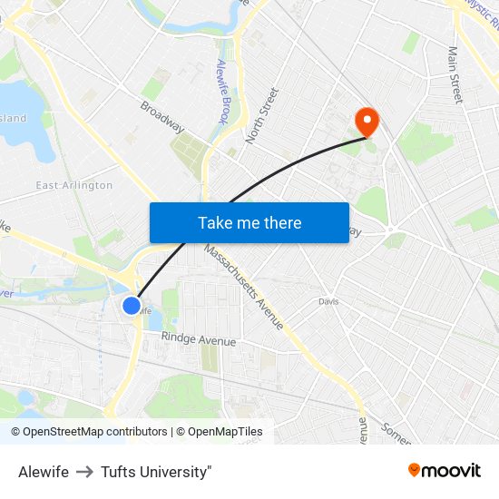 Alewife to Tufts University" map