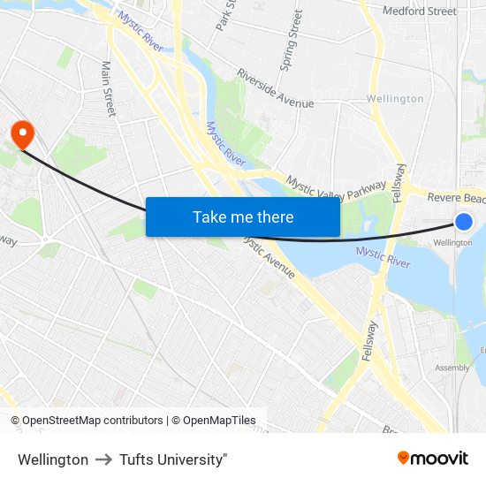 Wellington to Tufts University" map