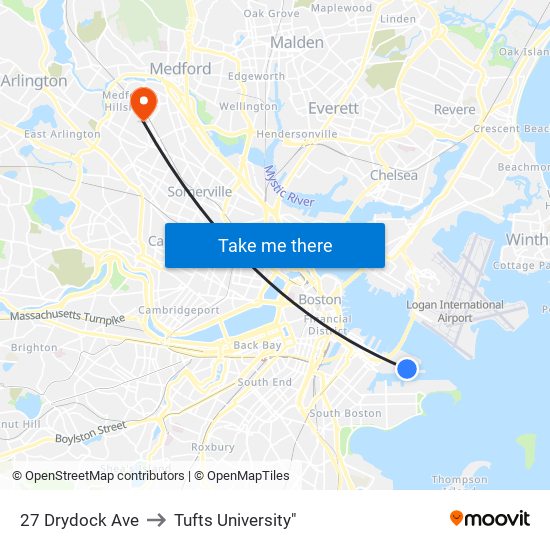 27 Drydock Ave to Tufts University" map