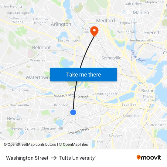 Washington Street to Tufts University" map