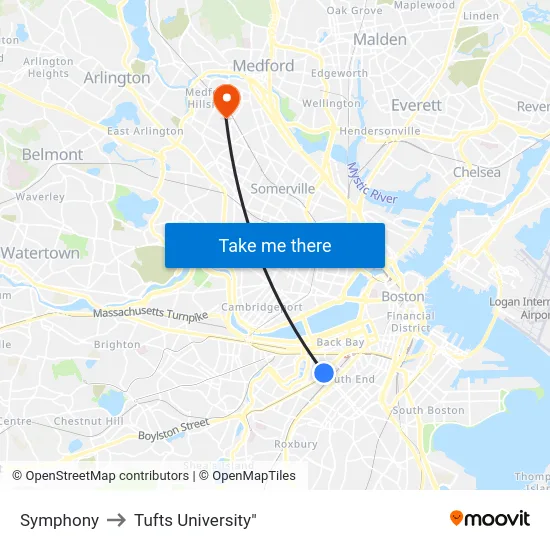 Symphony to Tufts University" map