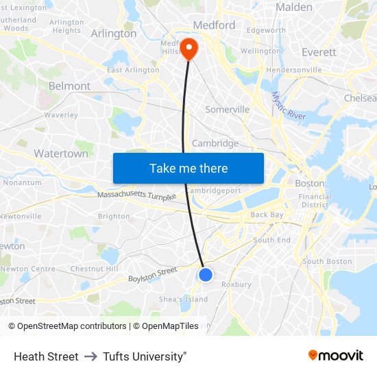 Heath Street to Tufts University" map