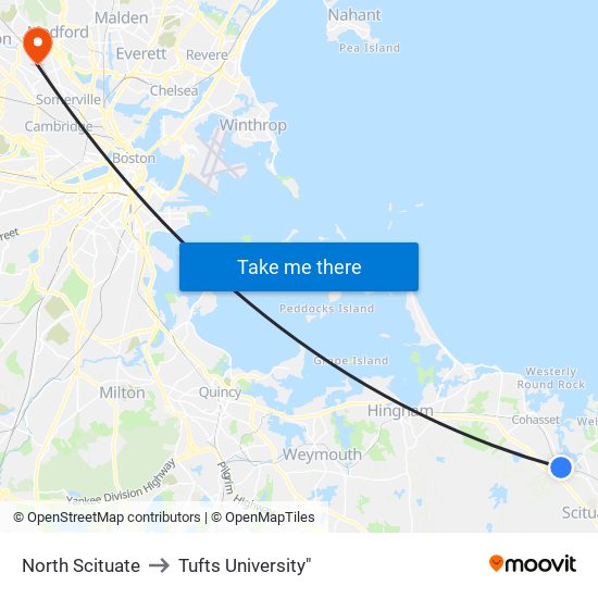 North Scituate to Tufts University" map