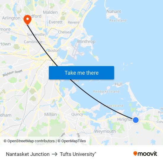 Nantasket Junction to Tufts University" map
