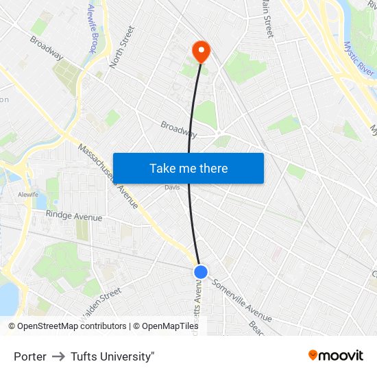 Porter to Tufts University" map