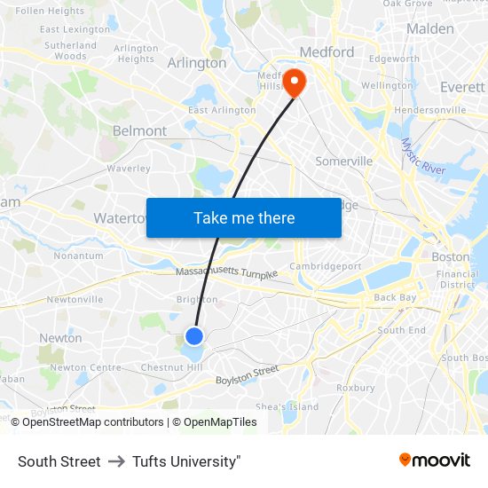 South Street to Tufts University" map