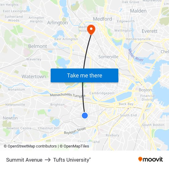 Summit Avenue to Tufts University" map