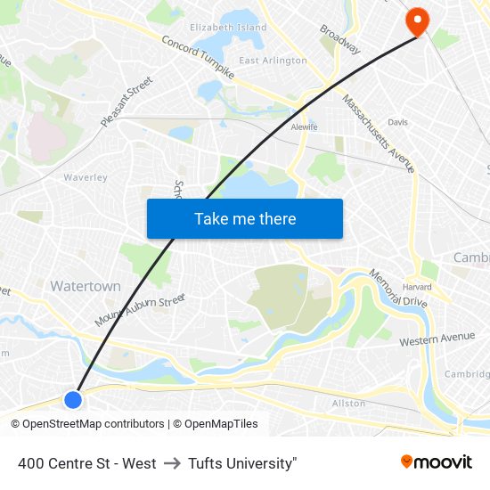 400 Centre St - West to Tufts University" map