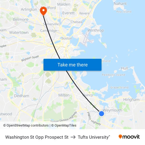 Washington St Opp Prospect St to Tufts University" map