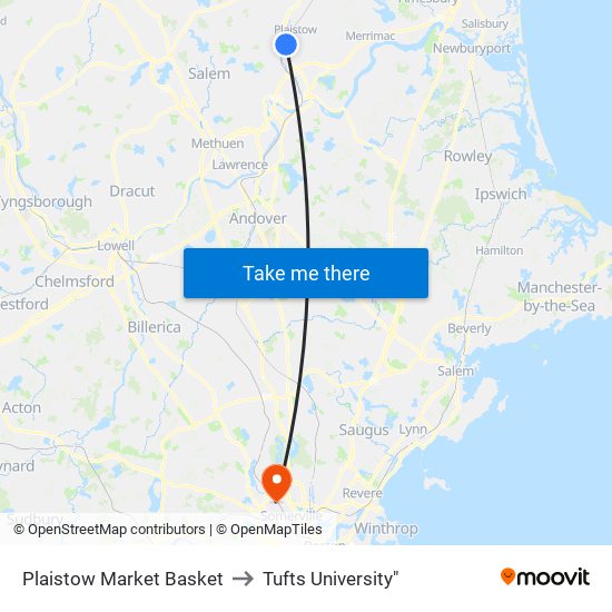 Plaistow Market Basket to Tufts University" map