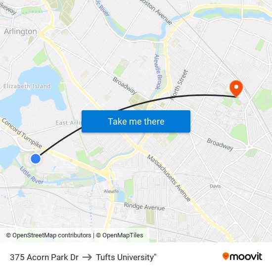 375 Acorn Park Dr to Tufts University" map