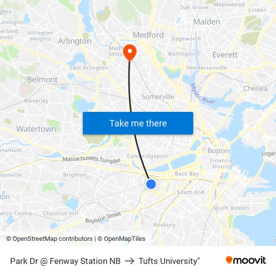 Park Dr @ Fenway Station NB to Tufts University" map