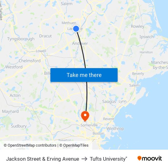 Jackson Street & Erving Avenue to Tufts University" map
