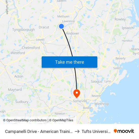 Campanelli Drive - American Training to Tufts University" map