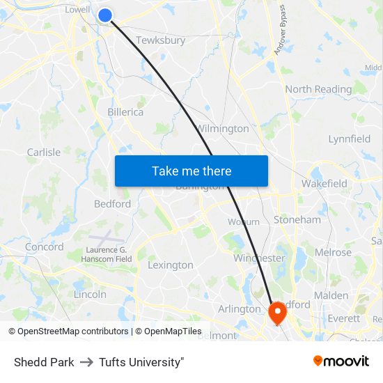 Shedd Park to Tufts University" map