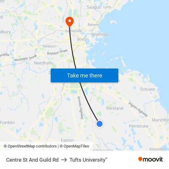 Centre St And Guild Rd to Tufts University" map