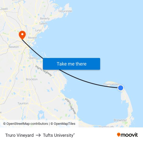 Truro Vineyard to Tufts University" map