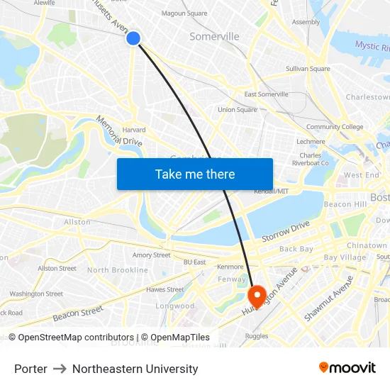 Porter to Northeastern University map
