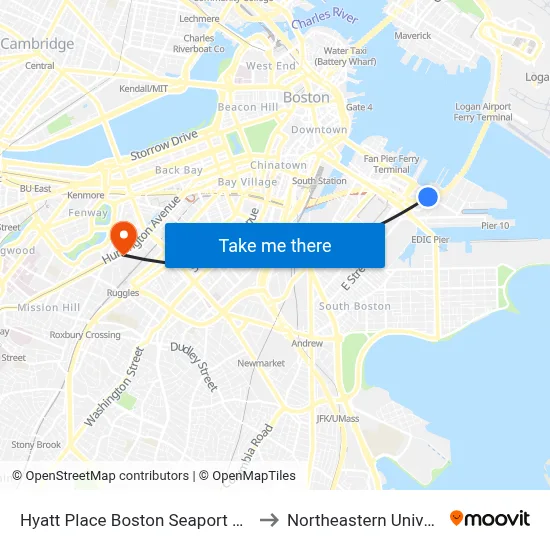 Hyatt Place Boston Seaport District to Northeastern University map