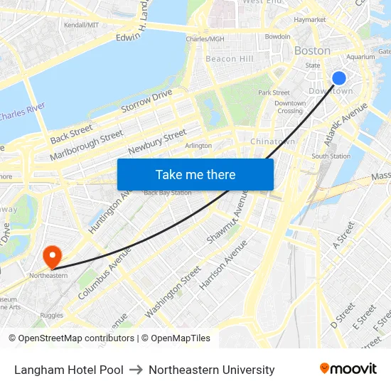Langham Hotel Pool to Northeastern University map