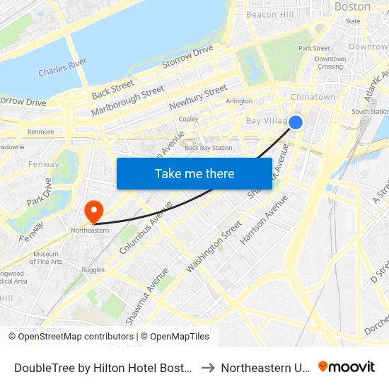 DoubleTree by Hilton Hotel Boston - Downtown to Northeastern University map