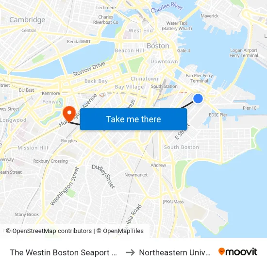 The Westin Boston Seaport District to Northeastern University map