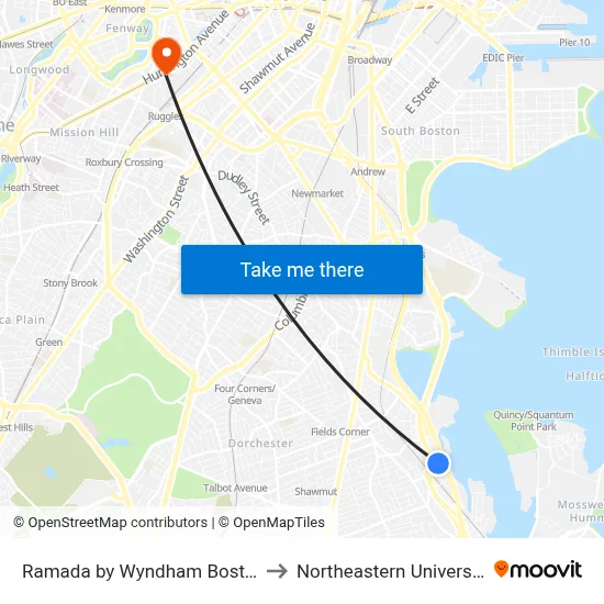 Ramada by Wyndham Boston to Northeastern University map