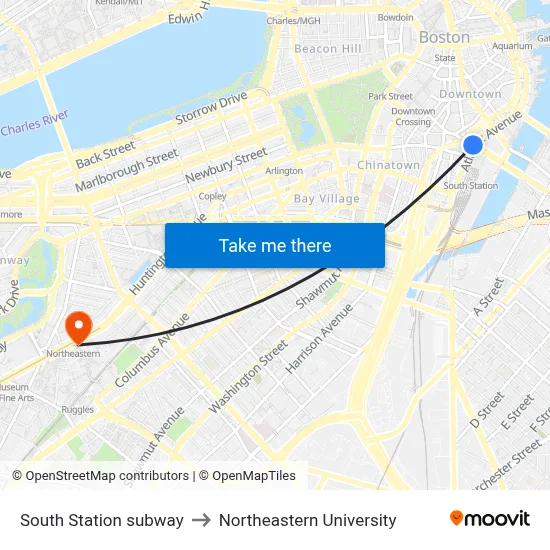 South Station subway to Northeastern University map