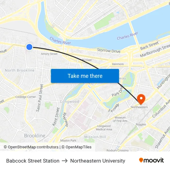 Babcock Street Station to Northeastern University map