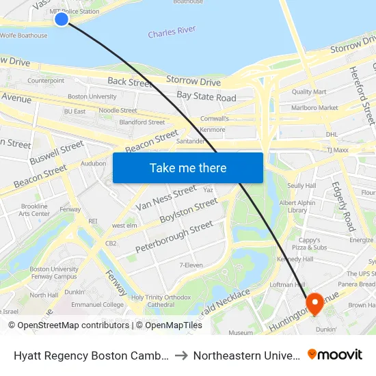 Hyatt Regency Boston Cambridge to Northeastern University map