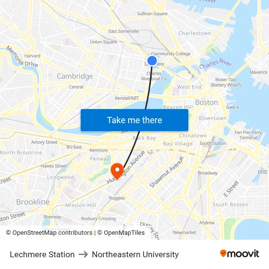 Lechmere Station to Northeastern University map