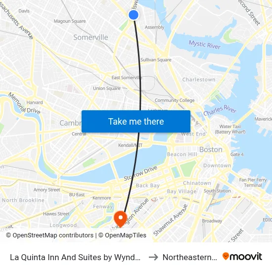 La Quinta Inn And Suites by Wyndham Boston Somerville to Northeastern University map