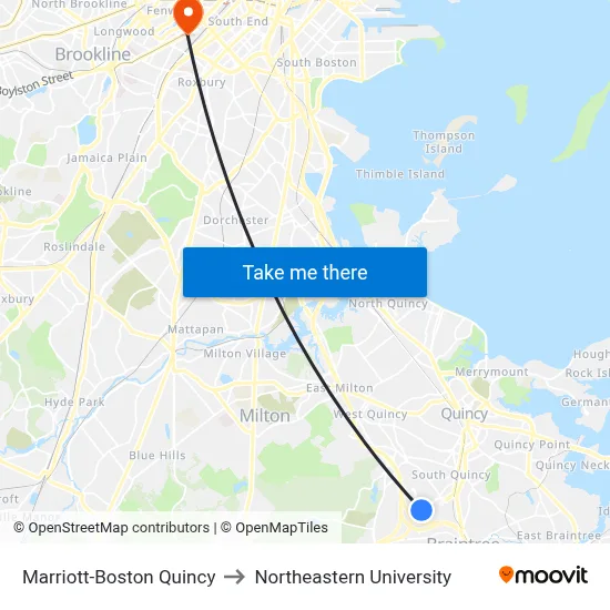 Marriott-Boston Quincy to Northeastern University map