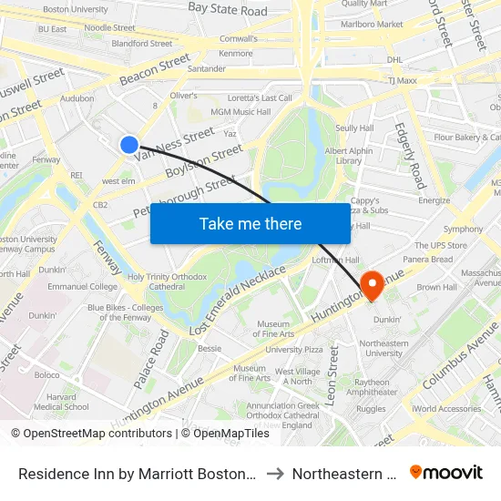Residence Inn by Marriott Boston Back Bay/Fenway to Northeastern University map