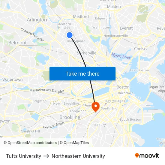Tufts University, 40 Talbot Ave to Northeastern University map