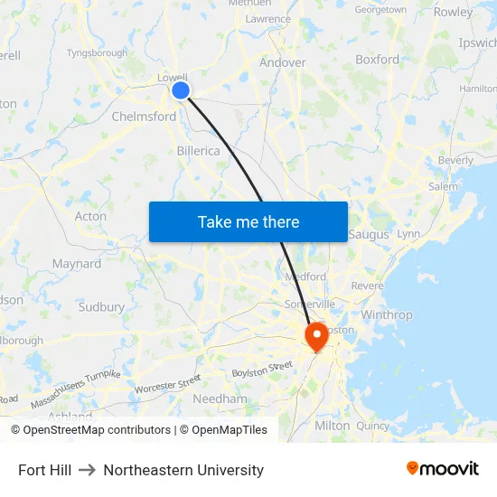 Fort Hill to Northeastern University map