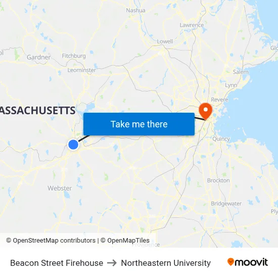 Beacon Street Firehouse to Northeastern University map
