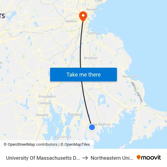 University Of Massachusetts Dartmouth to Northeastern University map