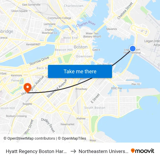 Hyatt Regency Boston Harbor to Northeastern University map