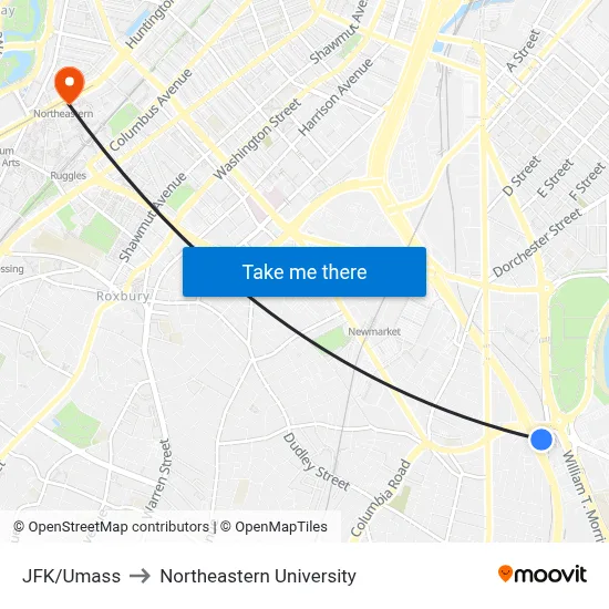 JFK/Umass to Northeastern University map