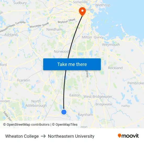 Wheaton College to Northeastern University map