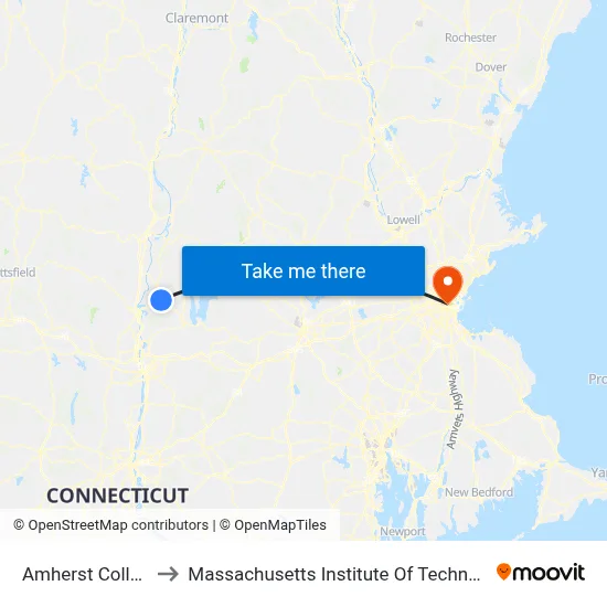 Amherst College to Massachusetts Institute Of Technology map