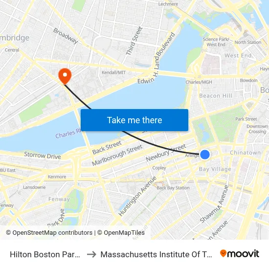 Hilton Boston Park Plaza to Massachusetts Institute Of Technology map