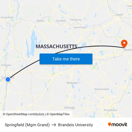 Springfield (Mgm Grand) to Brandeis University map